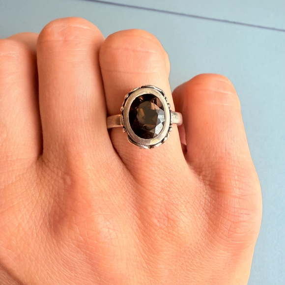 Silpada Classic 3 CT Smokey Quartz Sterling Silver 925 Filigree Retired Ring - Picture 5 of 12